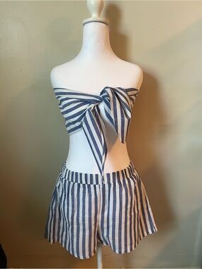 SHEIN Blue & White Striped Two-Piece Set